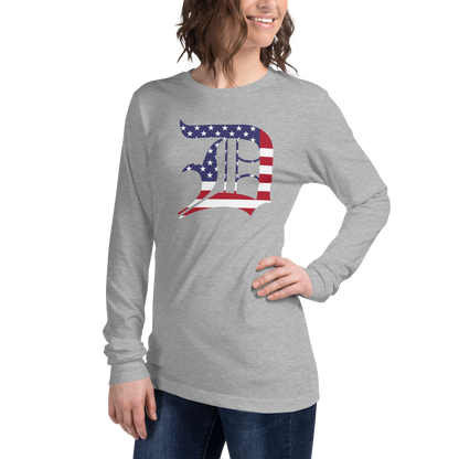 Detroit 'Old English D' T-Shirt (Patriotic Edition) | Unisex Long Sleeve