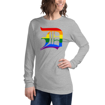 Detroit 'Old English D' T-Shirt (Rainbow Pride Edition) | Unisex Long Sleeve