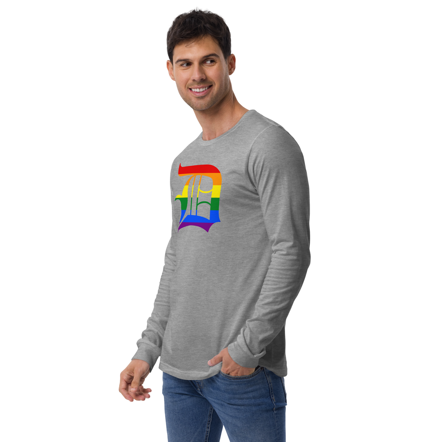 Detroit 'Old English D' T-Shirt (Rainbow Pride Edition) | Unisex Long Sleeve