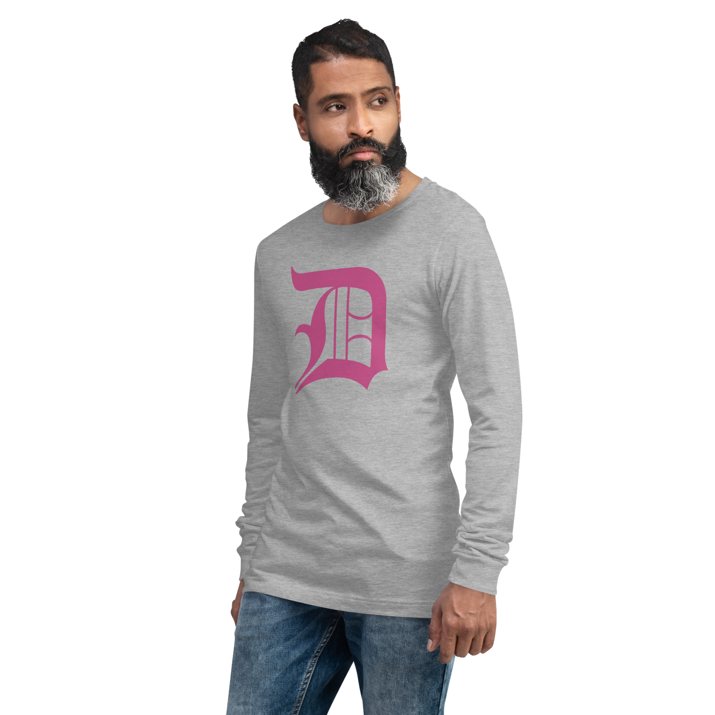 Detroit 'Old English D' T-Shirt (Apple Blossom Pink) | Unisex Long Sleeve