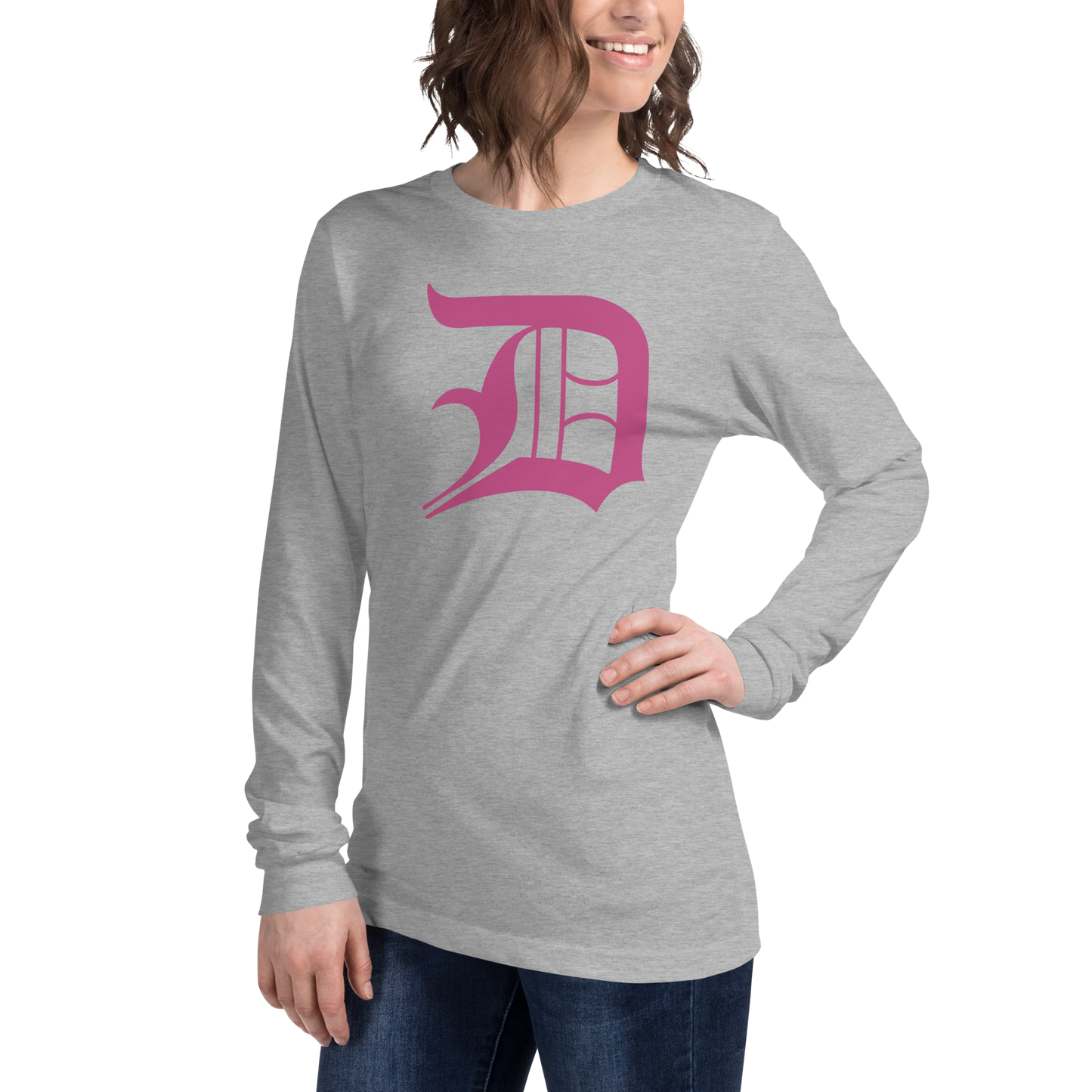 Detroit 'Old English D' T-Shirt (Apple Blossom Pink) | Unisex Long Sleeve