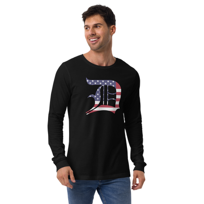 Detroit 'Old English D' T-Shirt (Patriotic Edition) | Unisex Long Sleeve