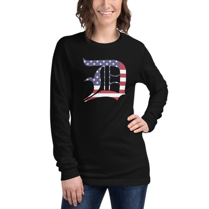 Detroit 'Old English D' T-Shirt (Patriotic Edition) | Unisex Long Sleeve