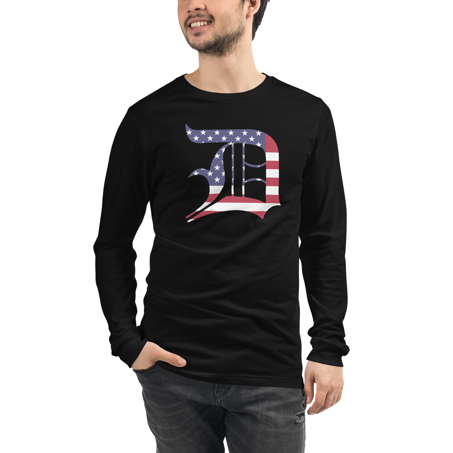 Detroit 'Old English D' T-Shirt (Patriotic Edition) | Unisex Long Sleeve