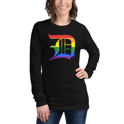 Detroit 'Old English D' T-Shirt (Rainbow Pride Edition) | Unisex Long Sleeve