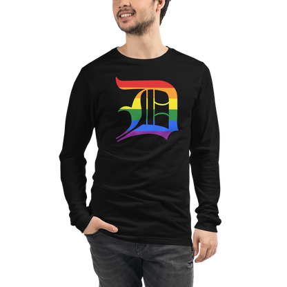 Detroit 'Old English D' T-Shirt (Rainbow Pride Edition) | Unisex Long Sleeve