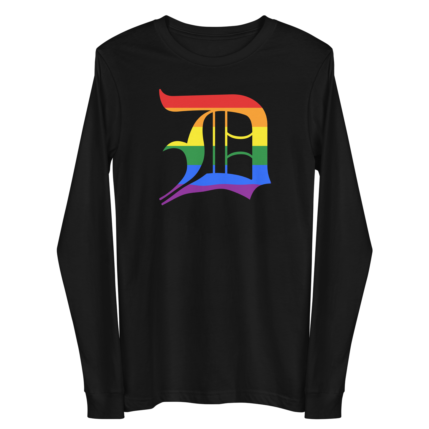 Detroit 'Old English D' T-Shirt (Rainbow Pride Edition) | Unisex Long Sleeve