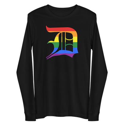 Detroit 'Old English D' T-Shirt (Rainbow Pride Edition) | Unisex Long Sleeve