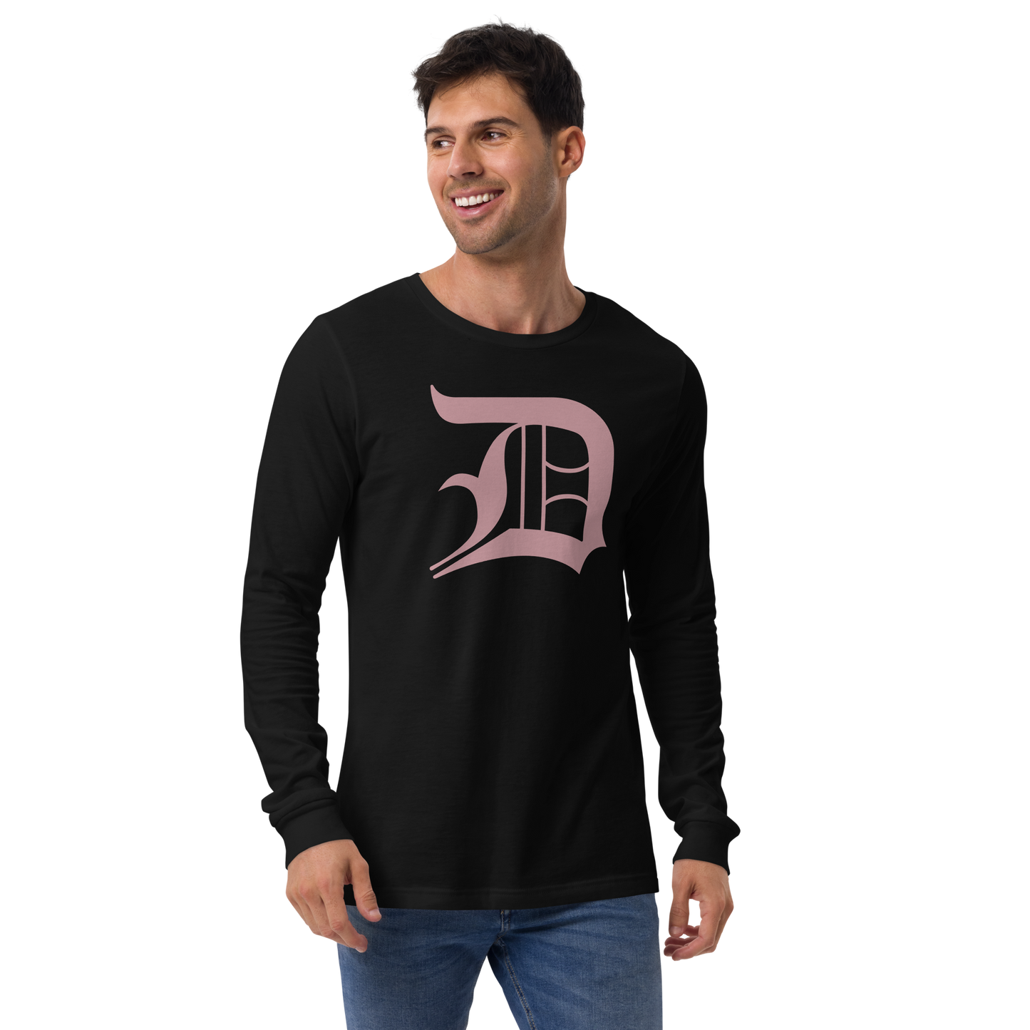 Detroit 'Old English D' T-Shirt (Cherry Blossom Pink) | Unisex Long Sleeve