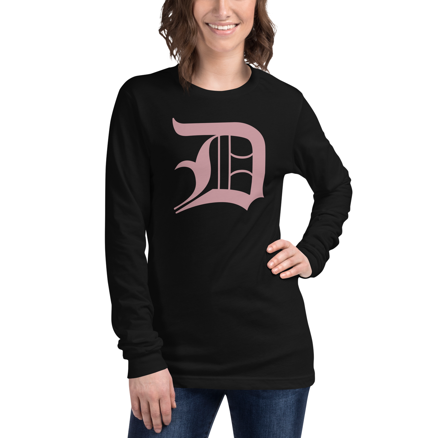 Detroit 'Old English D' T-Shirt (Cherry Blossom Pink) | Unisex Long Sleeve