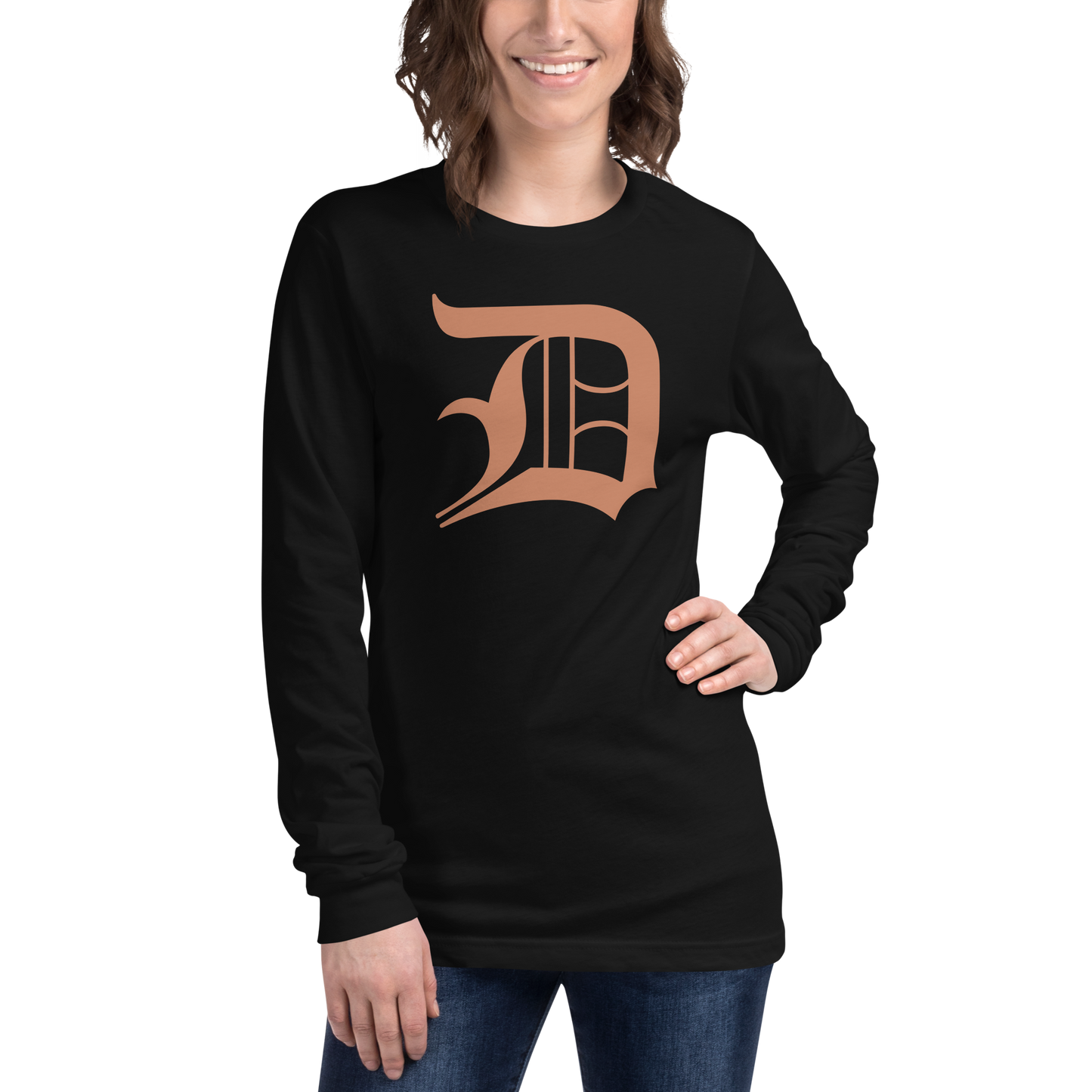 Detroit 'Old English D' T-Shirt (Copper Color) | Unisex Long Sleeve