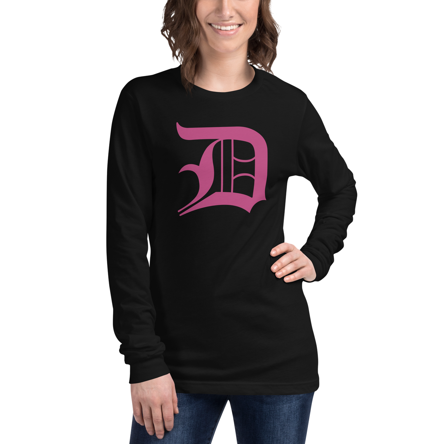 Detroit 'Old English D' T-Shirt (Apple Blossom Pink) | Unisex Long Sleeve