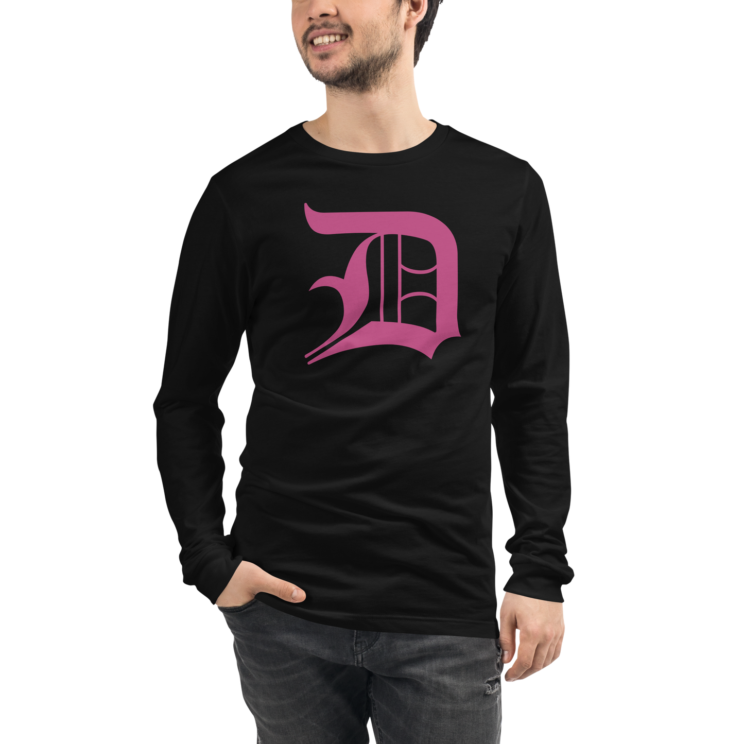 Detroit 'Old English D' T-Shirt (Apple Blossom Pink) | Unisex Long Sleeve