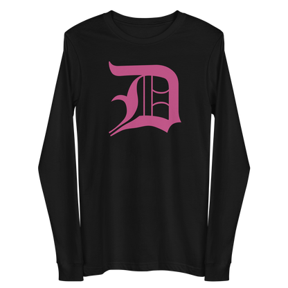 Detroit 'Old English D' T-Shirt (Apple Blossom Pink) | Unisex Long Sleeve