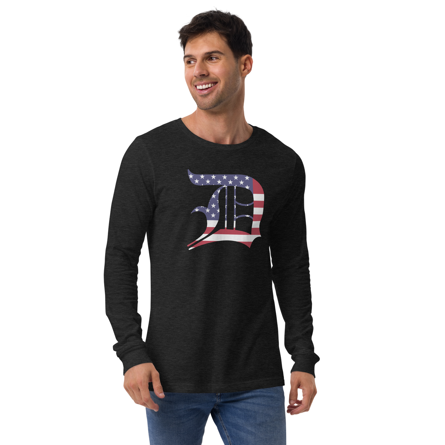 Detroit 'Old English D' T-Shirt (Patriotic Edition) | Unisex Long Sleeve