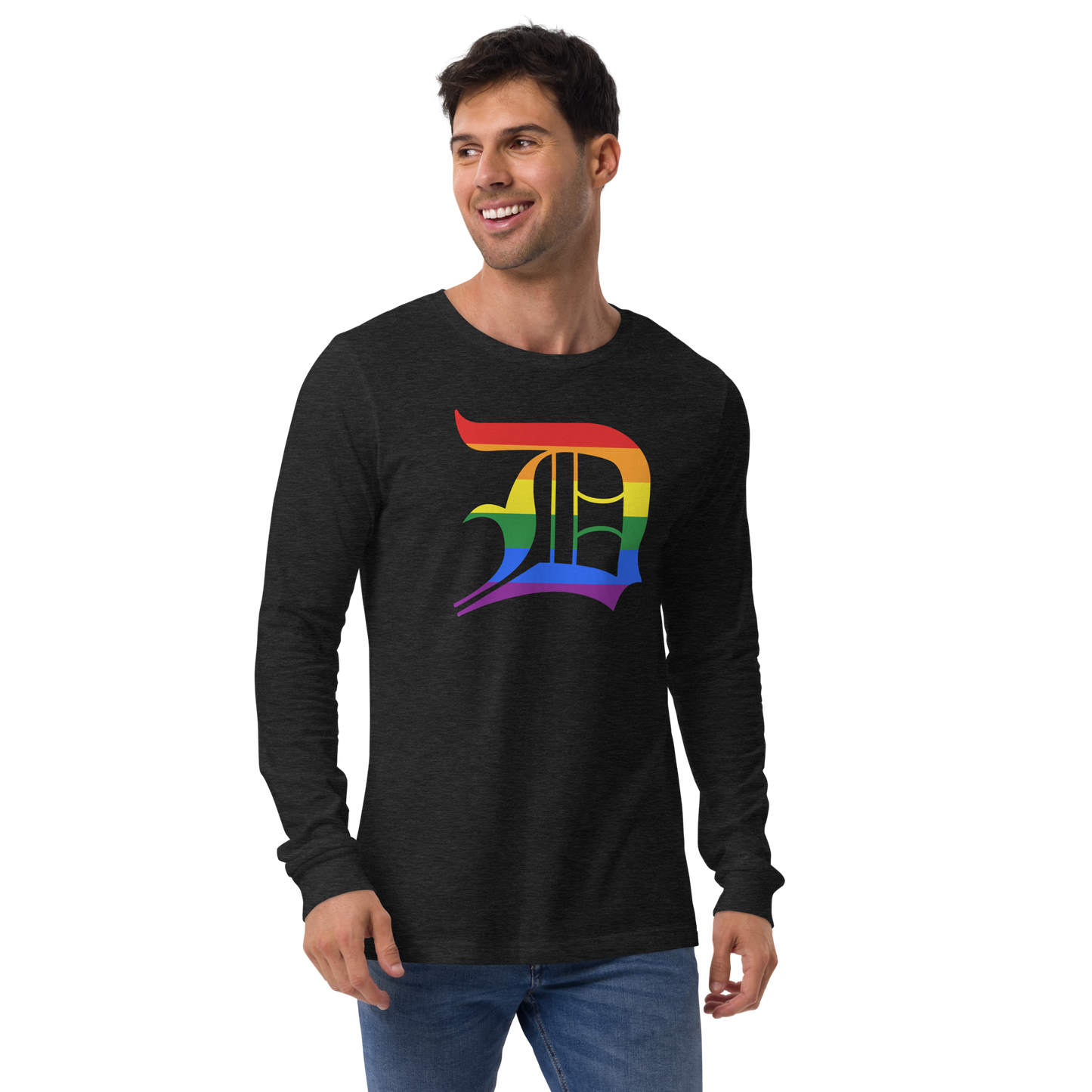 Detroit 'Old English D' T-Shirt (Rainbow Pride Edition) | Unisex Long Sleeve