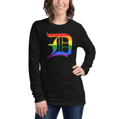 Detroit 'Old English D' T-Shirt (Rainbow Pride Edition) | Unisex Long Sleeve