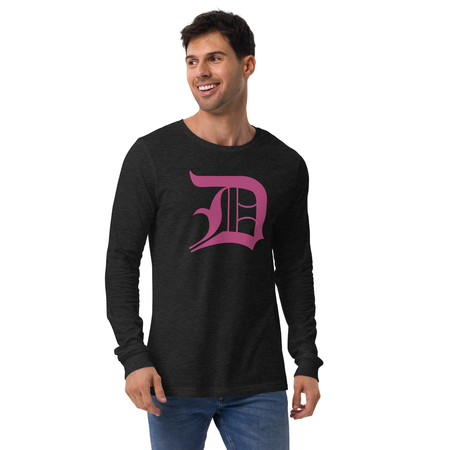 Detroit 'Old English D' T-Shirt (Apple Blossom Pink) | Unisex Long Sleeve