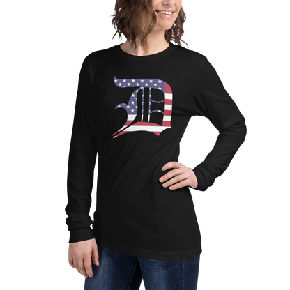 Detroit 'Old English D' T-Shirt (Patriotic Edition) | Unisex Long Sleeve