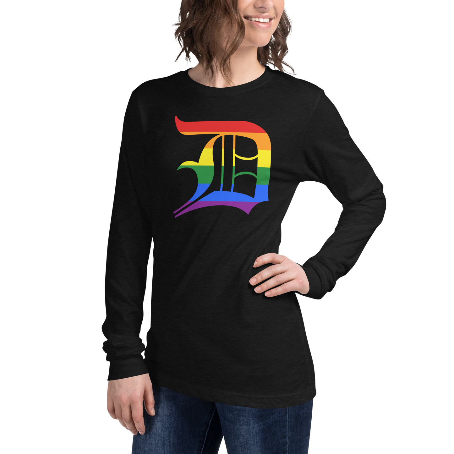 Detroit 'Old English D' T-Shirt (Rainbow Pride Edition) | Unisex Long Sleeve