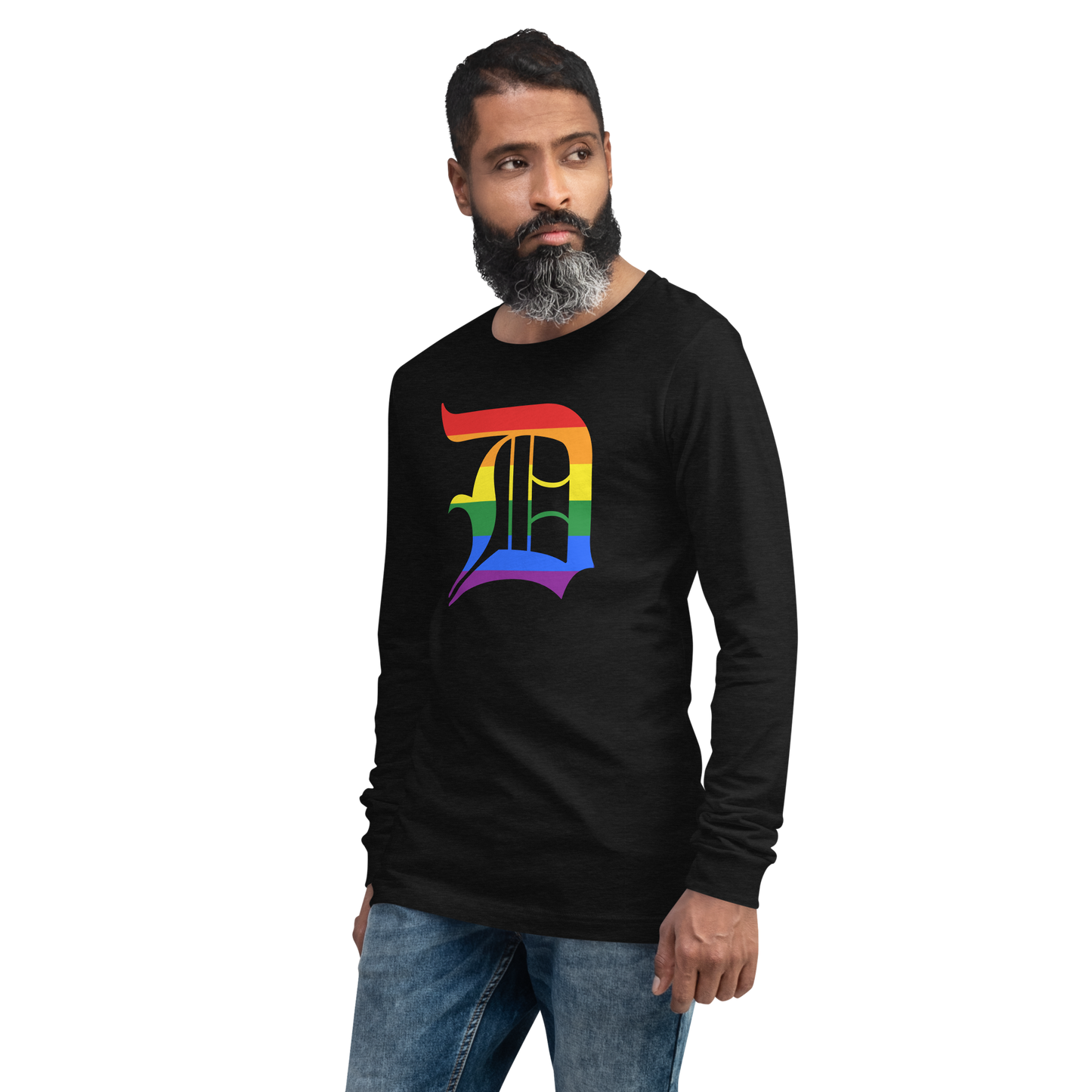 Detroit 'Old English D' T-Shirt (Rainbow Pride Edition) | Unisex Long Sleeve