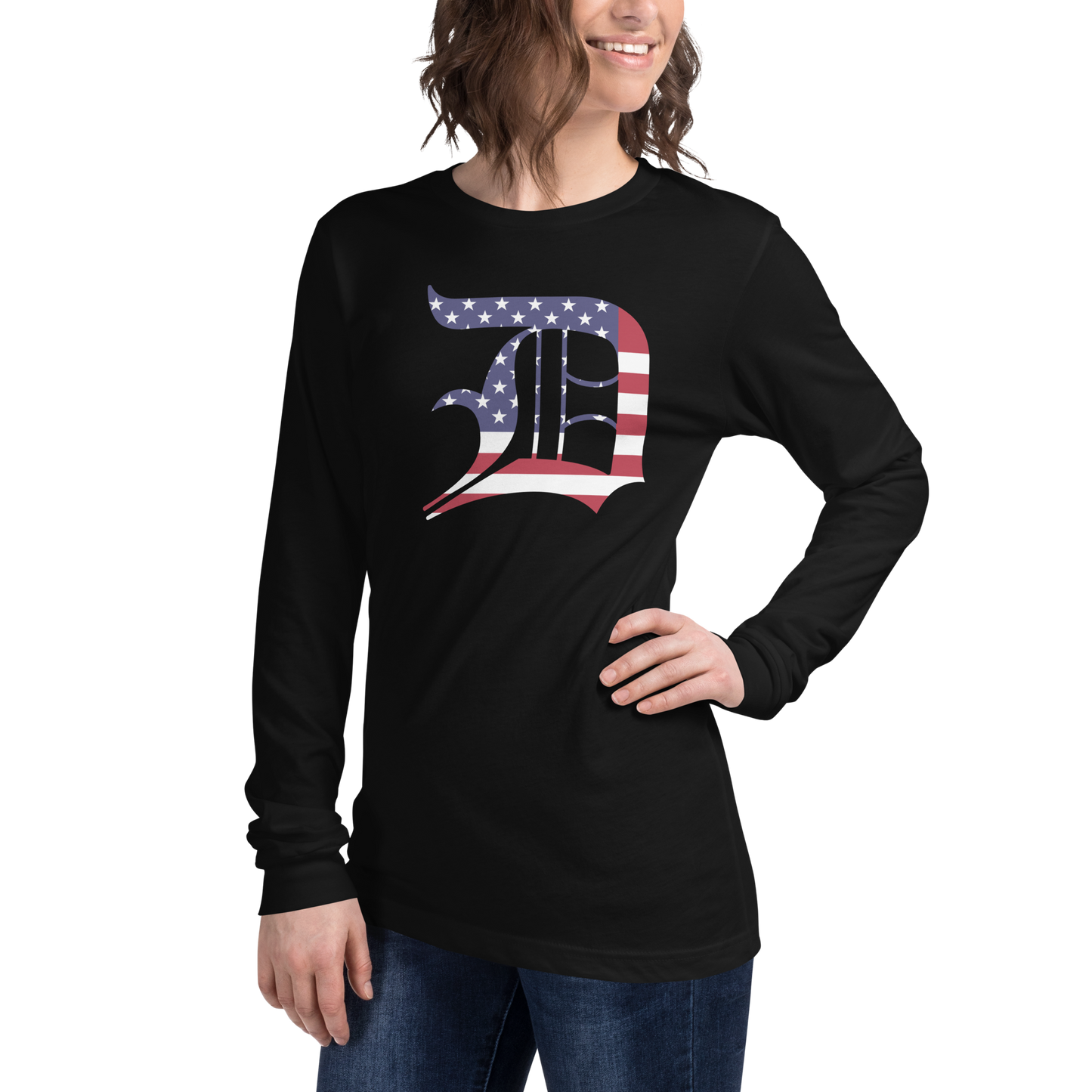 Detroit 'Old English D' T-Shirt (Patriotic Edition) | Unisex Long Sleeve