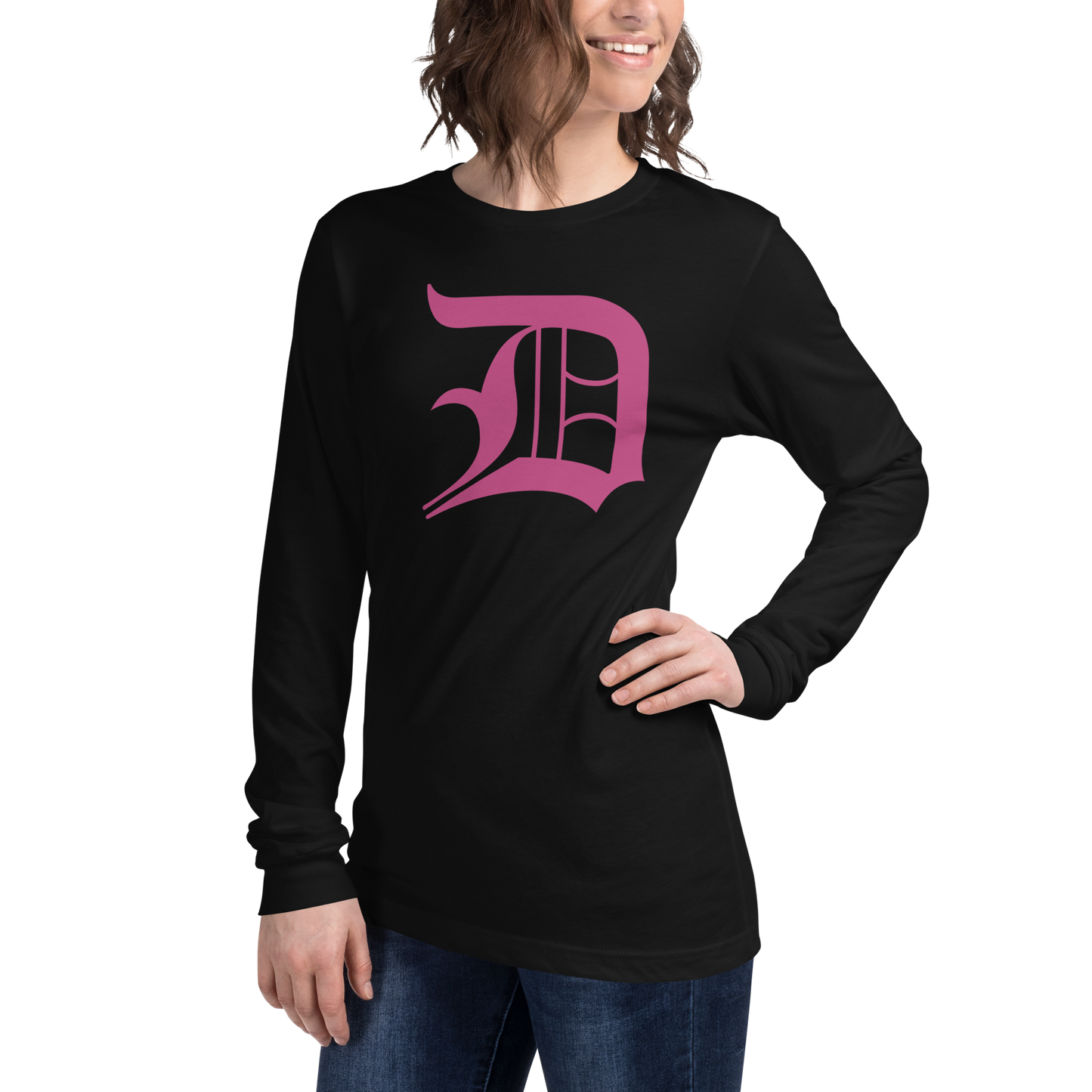 Detroit 'Old English D' T-Shirt (Apple Blossom Pink) | Unisex Long Sleeve