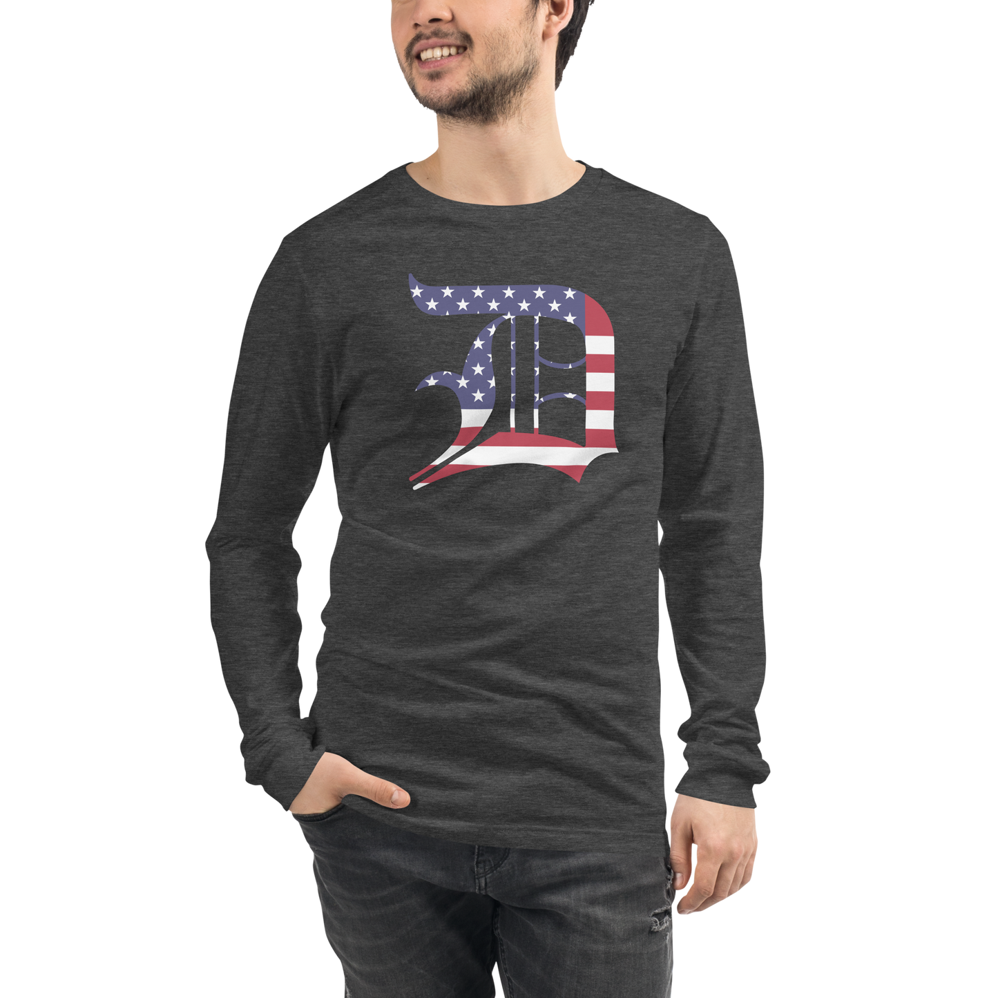 Detroit 'Old English D' T-Shirt (Patriotic Edition) | Unisex Long Sleeve