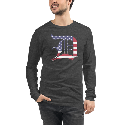 Detroit 'Old English D' T-Shirt (Patriotic Edition) | Unisex Long Sleeve