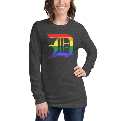 Detroit 'Old English D' T-Shirt (Rainbow Pride Edition) | Unisex Long Sleeve