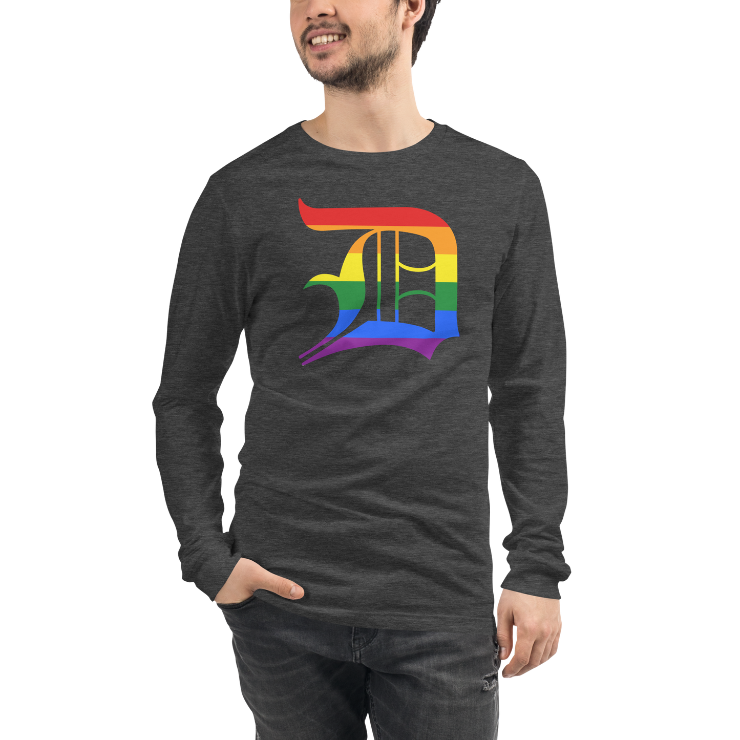 Detroit 'Old English D' T-Shirt (Rainbow Pride Edition) | Unisex Long Sleeve