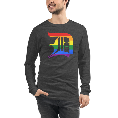 Detroit 'Old English D' T-Shirt (Rainbow Pride Edition) | Unisex Long Sleeve