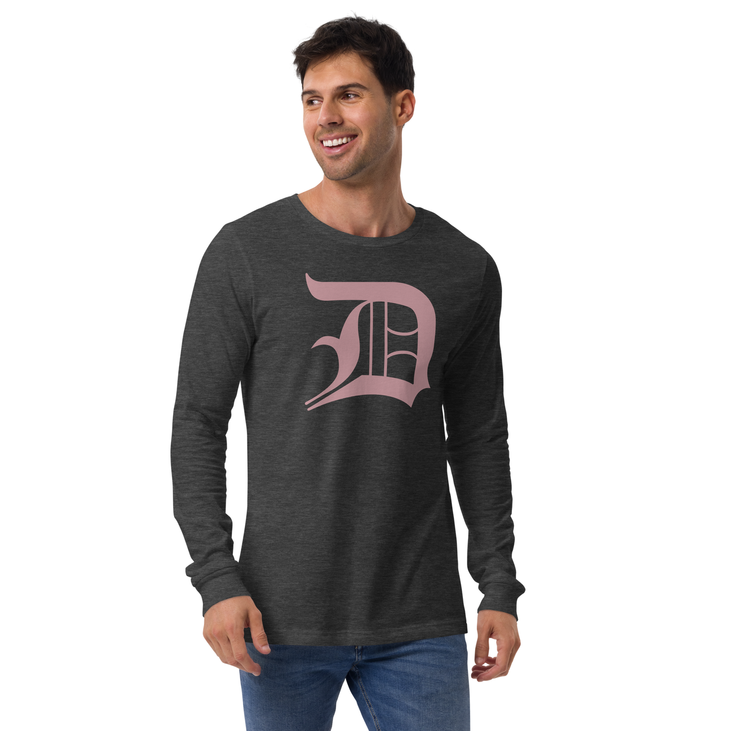 Detroit 'Old English D' T-Shirt (Cherry Blossom Pink) | Unisex Long Sleeve