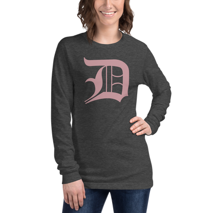 Detroit 'Old English D' T-Shirt (Cherry Blossom Pink) | Unisex Long Sleeve