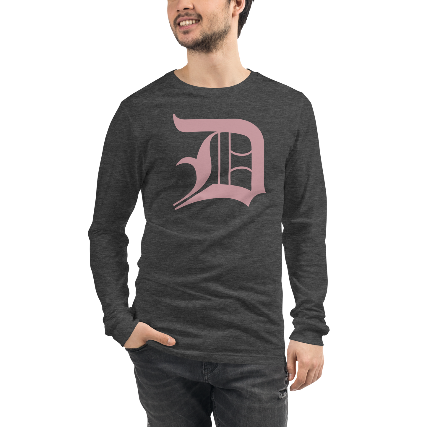 Detroit 'Old English D' T-Shirt (Cherry Blossom Pink) | Unisex Long Sleeve