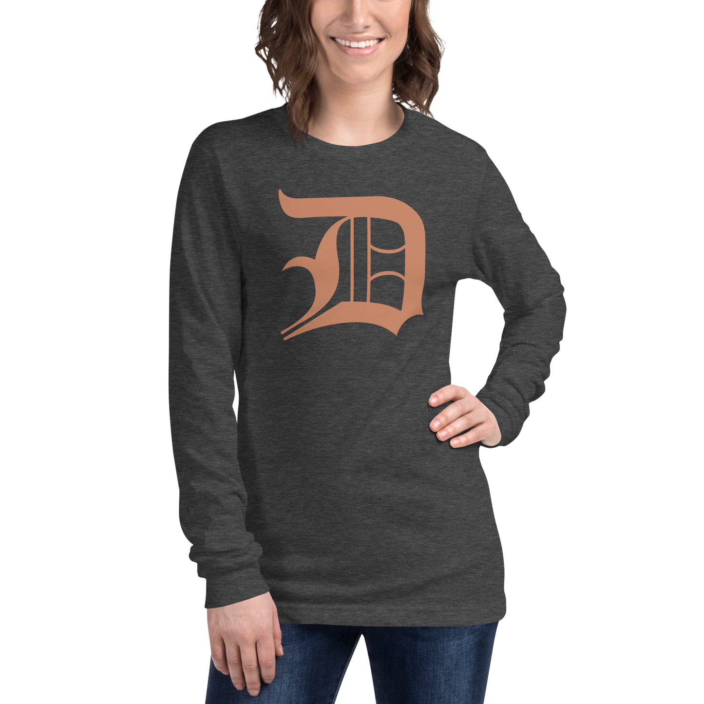 Detroit 'Old English D' T-Shirt (Copper Color) | Unisex Long Sleeve