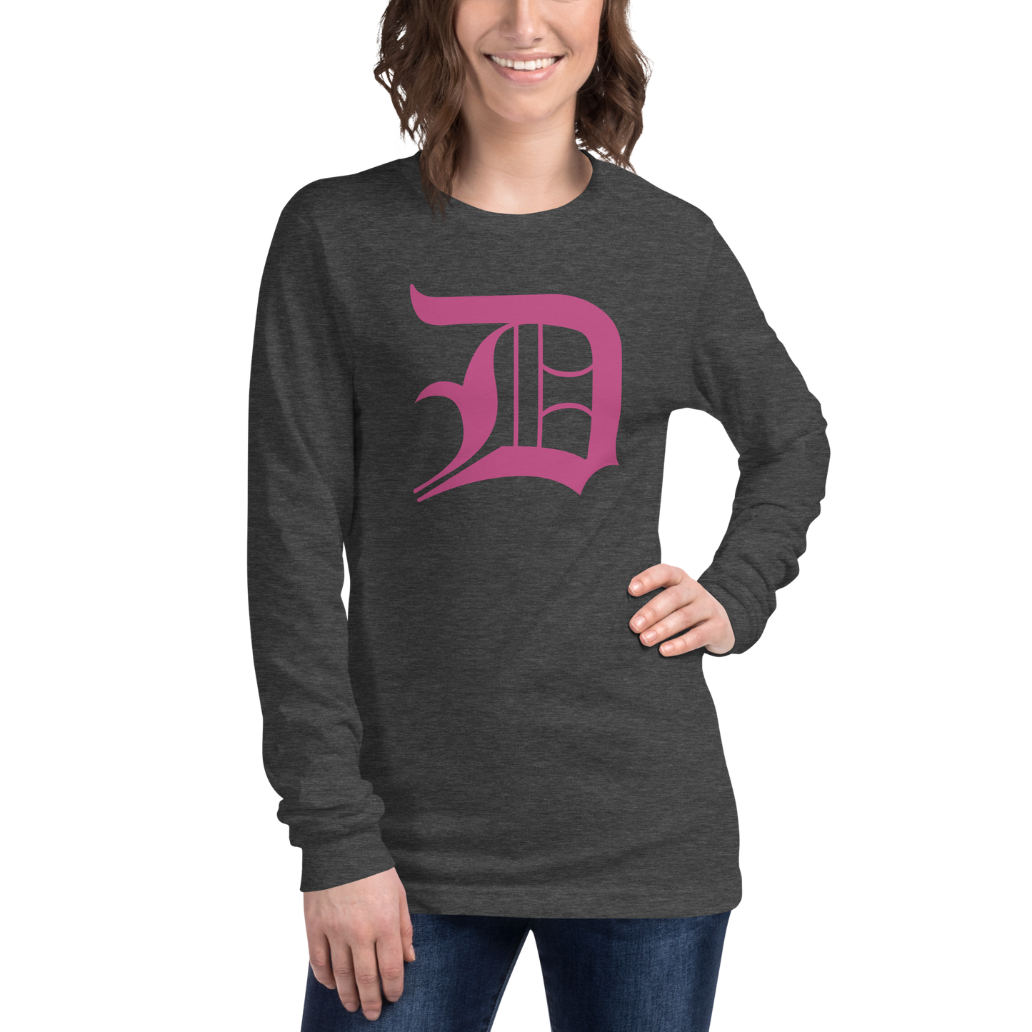 Detroit 'Old English D' T-Shirt (Apple Blossom Pink) | Unisex Long Sleeve