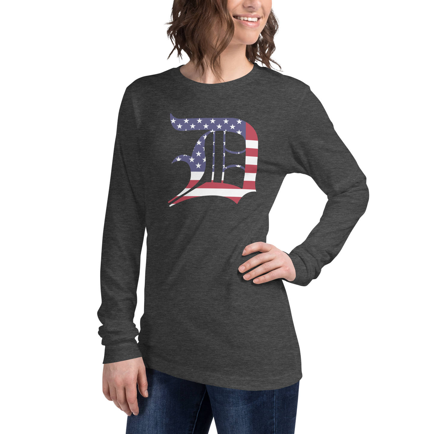 Detroit 'Old English D' T-Shirt (Patriotic Edition) | Unisex Long Sleeve