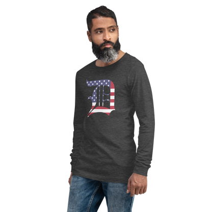 Detroit 'Old English D' T-Shirt (Patriotic Edition) | Unisex Long Sleeve