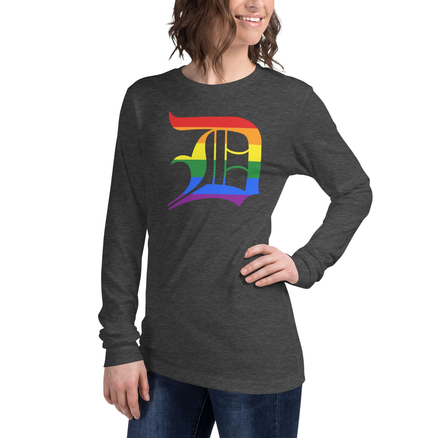 Detroit 'Old English D' T-Shirt (Rainbow Pride Edition) | Unisex Long Sleeve