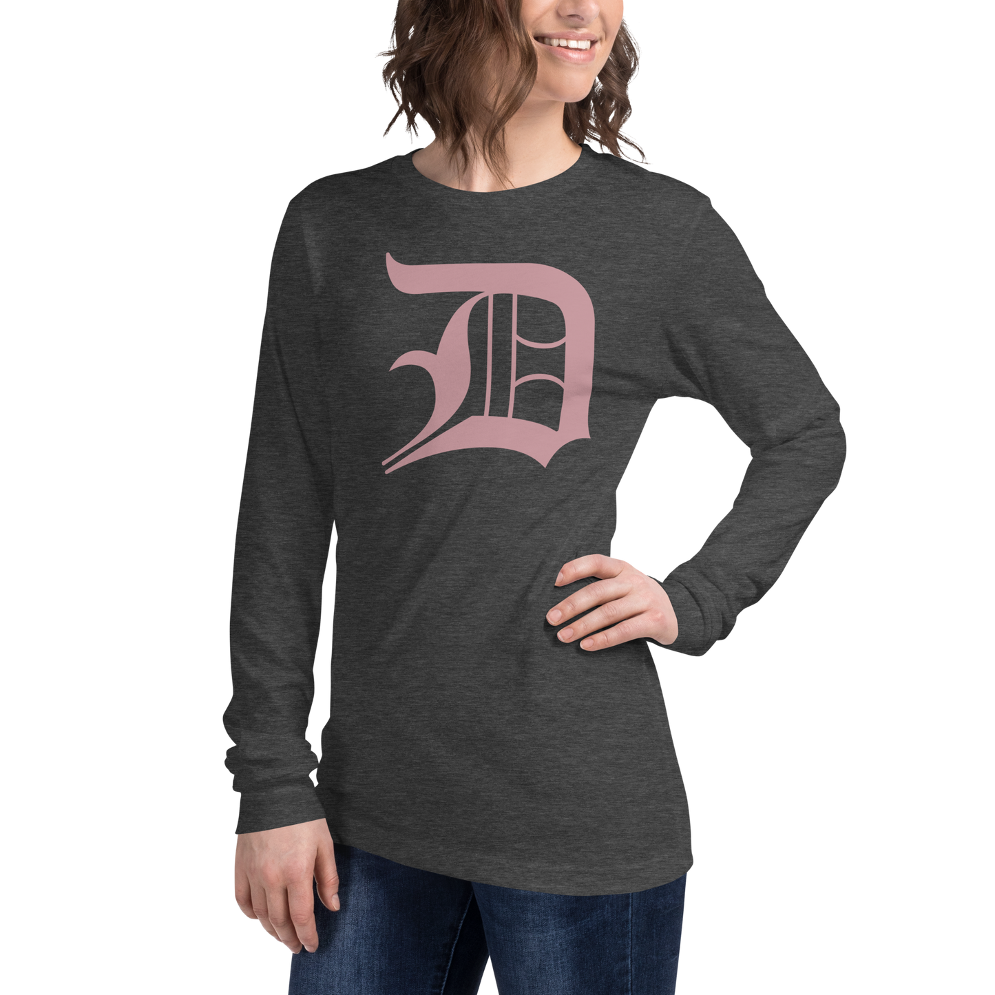 Detroit 'Old English D' T-Shirt (Cherry Blossom Pink) | Unisex Long Sleeve