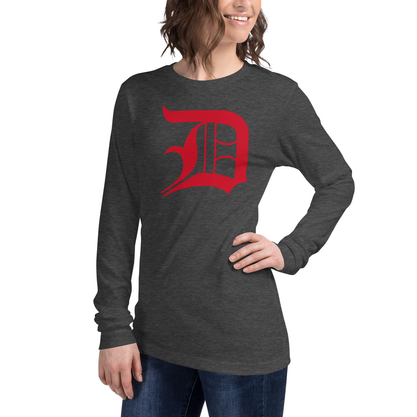 Detroit 'Old English D' T-Shirt (Aliform Red) | Unisex Long Sleeve