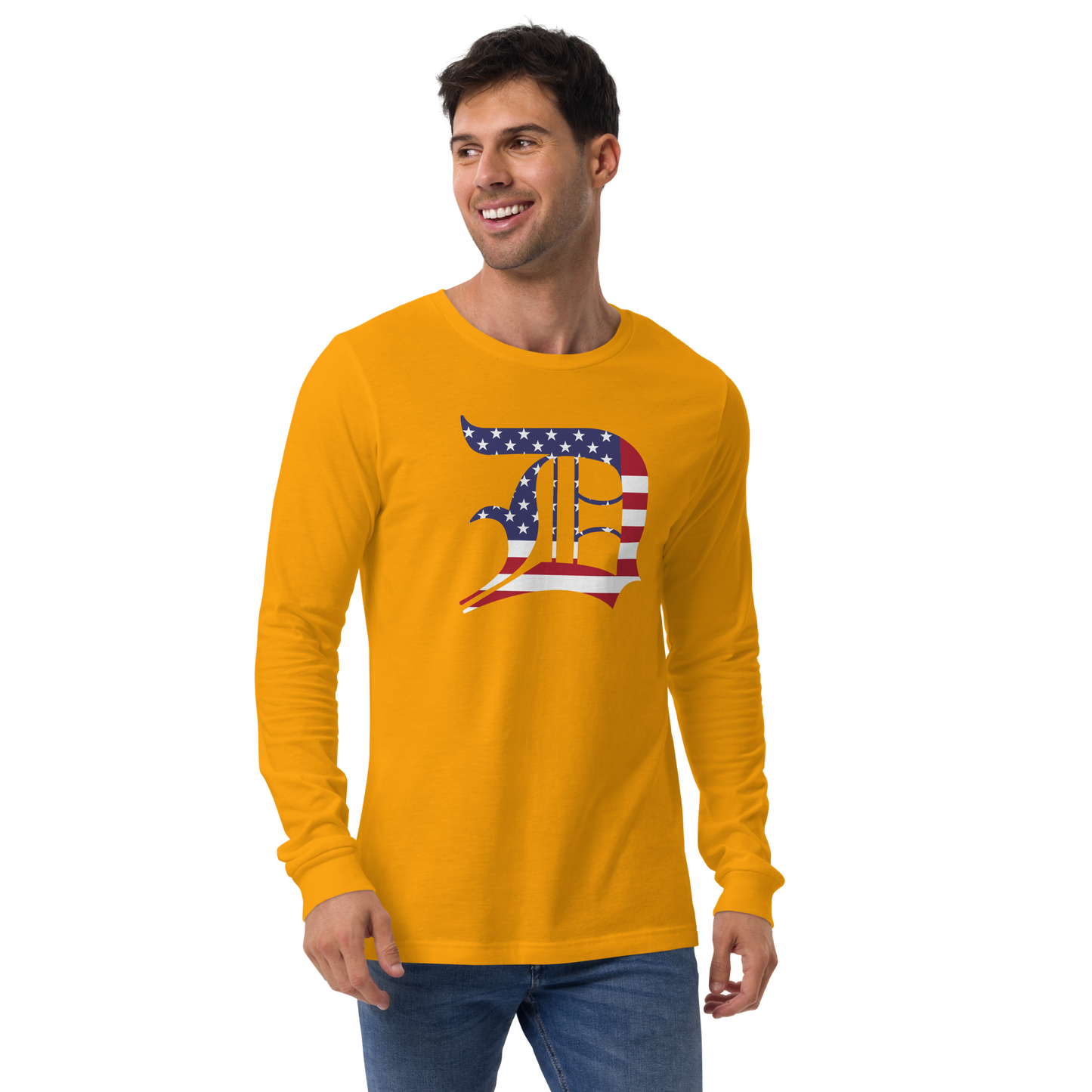 Detroit 'Old English D' T-Shirt (Patriotic Edition) | Unisex Long Sleeve