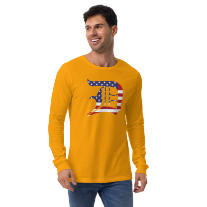 Detroit 'Old English D' T-Shirt (Patriotic Edition) | Unisex Long Sleeve