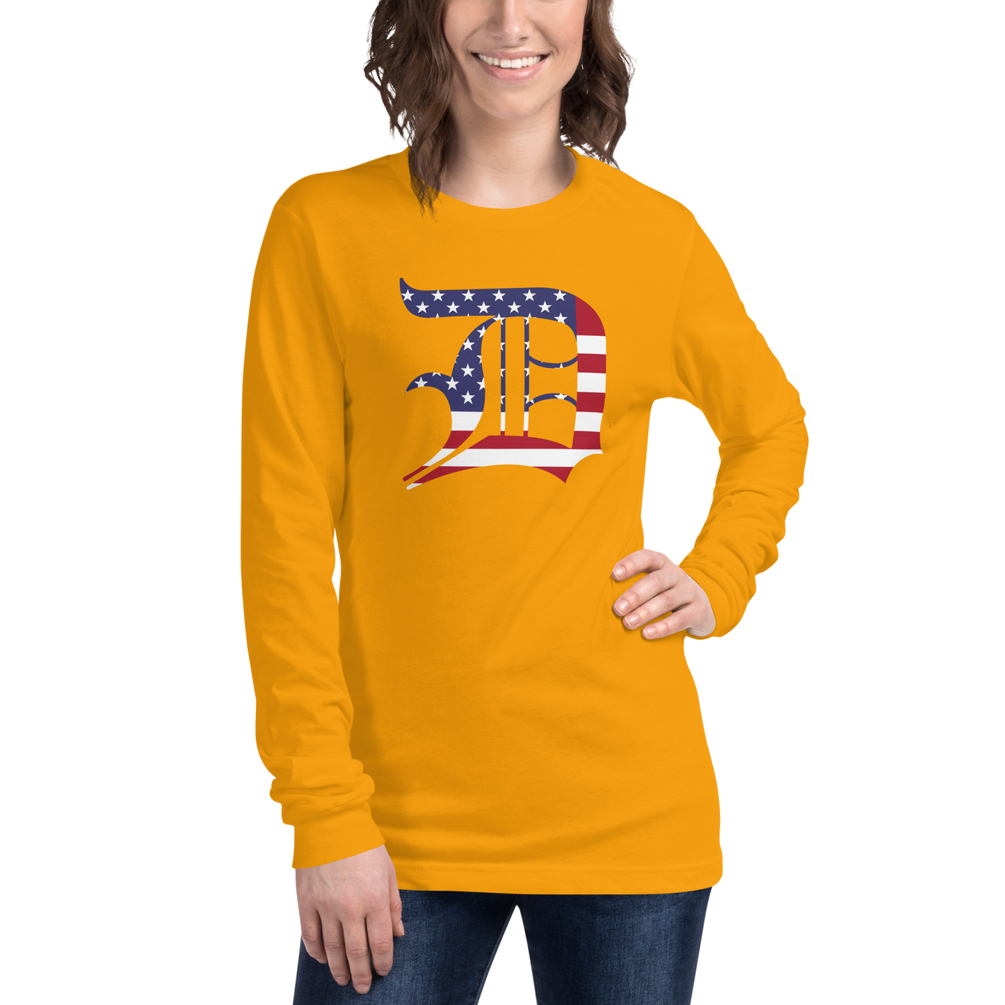 Detroit 'Old English D' T-Shirt (Patriotic Edition) | Unisex Long Sleeve