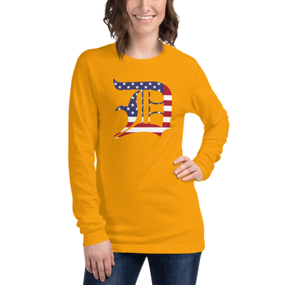 Detroit 'Old English D' T-Shirt (Patriotic Edition) | Unisex Long Sleeve