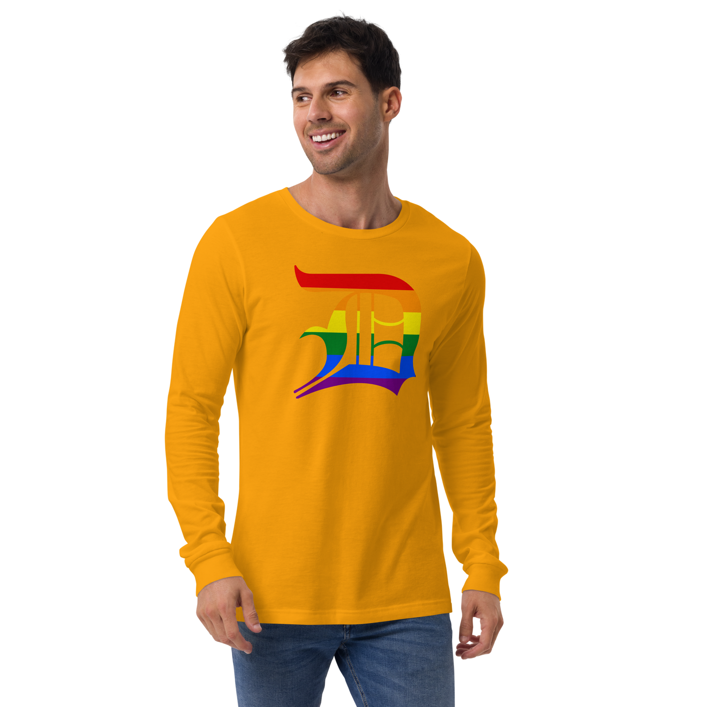 Detroit 'Old English D' T-Shirt (Rainbow Pride Edition) | Unisex Long Sleeve