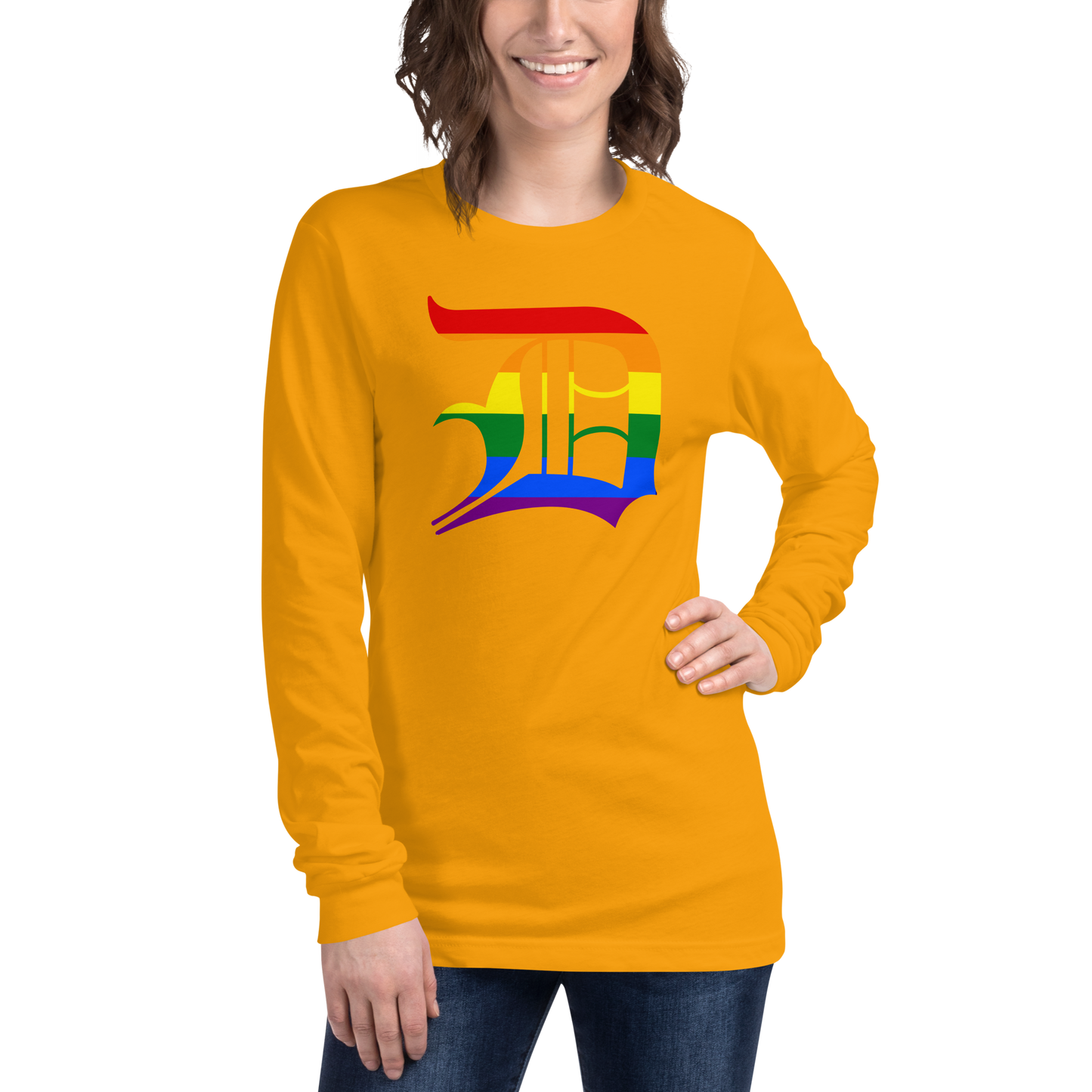 Detroit 'Old English D' T-Shirt (Rainbow Pride Edition) | Unisex Long Sleeve