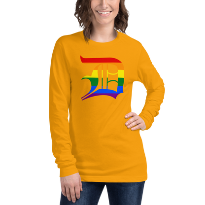 Detroit 'Old English D' T-Shirt (Rainbow Pride Edition) | Unisex Long Sleeve