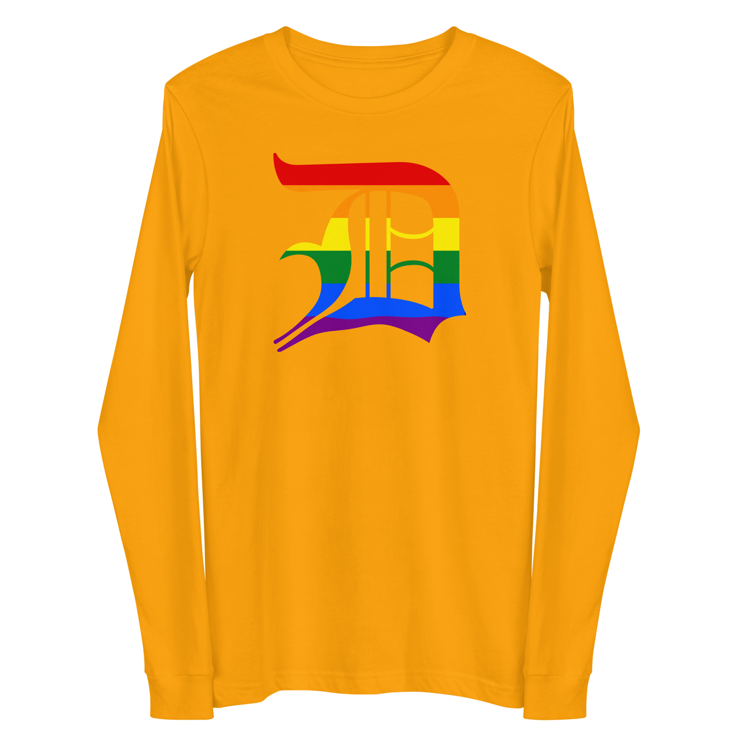 Detroit 'Old English D' T-Shirt (Rainbow Pride Edition) | Unisex Long Sleeve